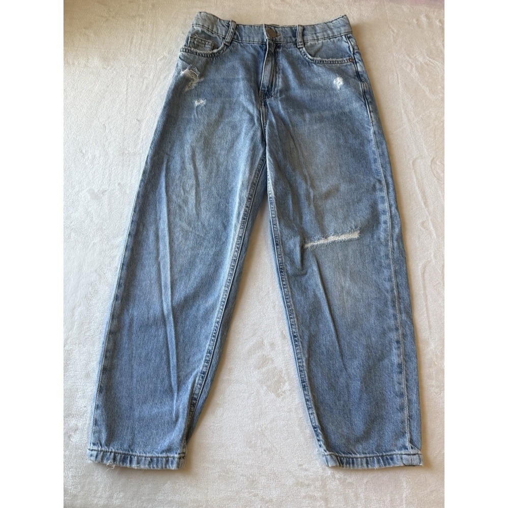 Zara Girls‎ Straight Light Blue Denim Jeans Size 9 Cotton Zip Button Preppy